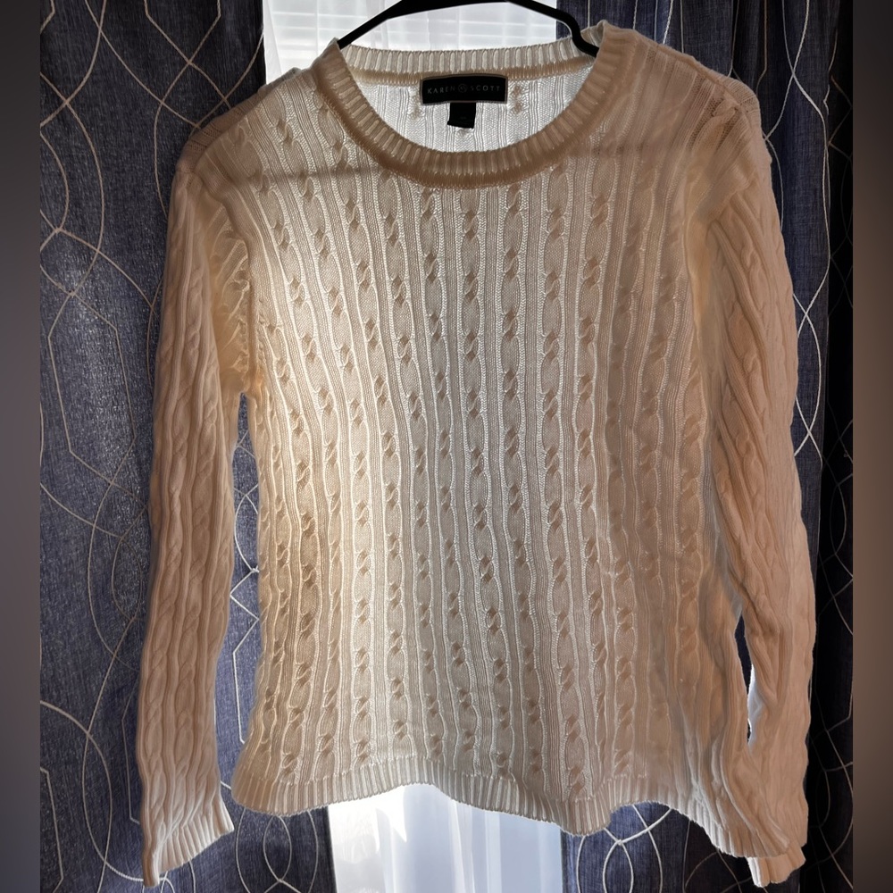 Karen Scott Cable Knit White Sweater - Medium - Picture 1 of 4